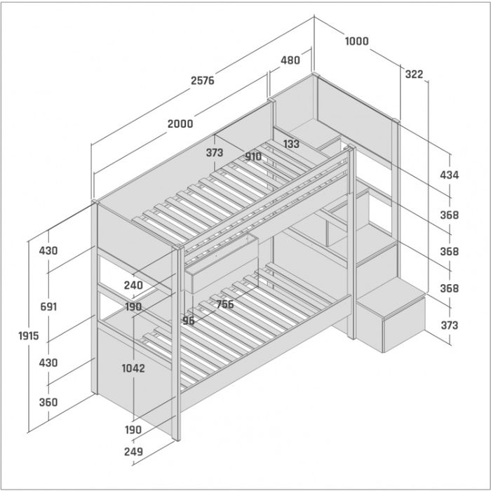 Lóżko piętrowe drewniane  3 osobowe