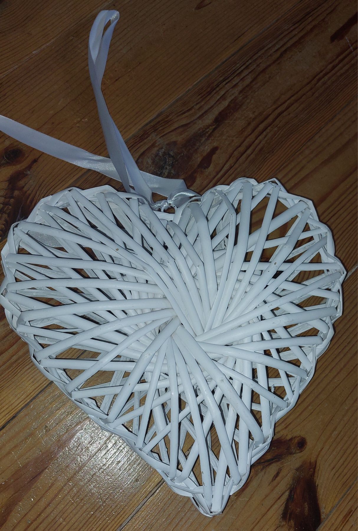 Wiklinowe serce duże ozdobne białe 35cm 2szt
