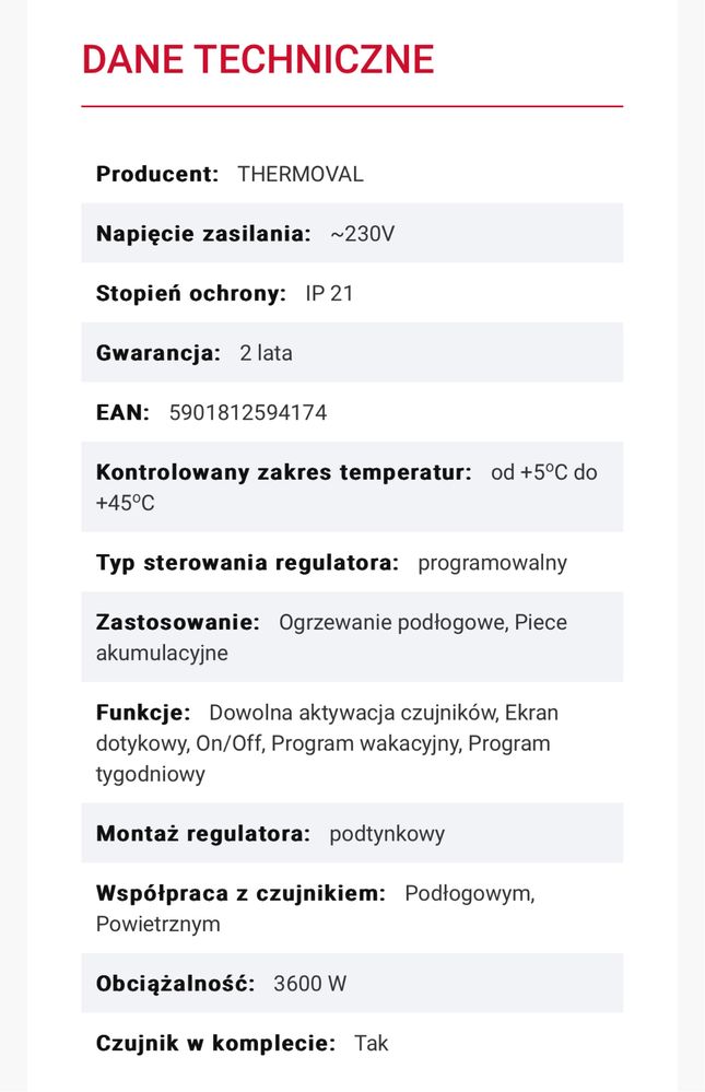 Termostat  SE 200 TOUCH Thermoval, regulator temperatury