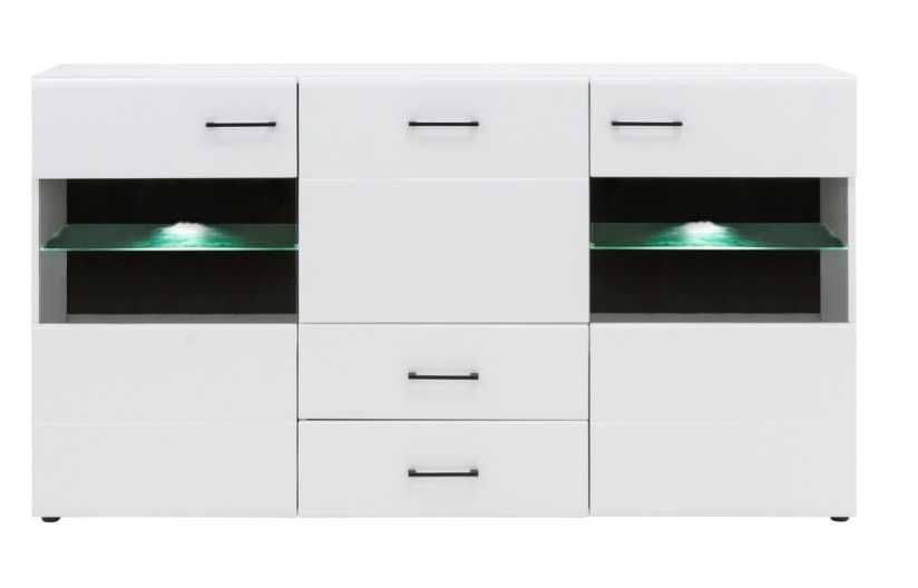 Komoda LISSE, Biała, połysk, oświetlenie LED