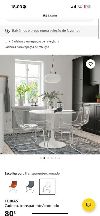 Cadeira transparente cromada como nova