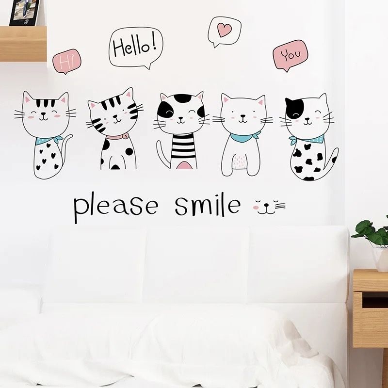 Декор котики на стіну, дитячі наліпки на стіну, декор для дитячої кімн