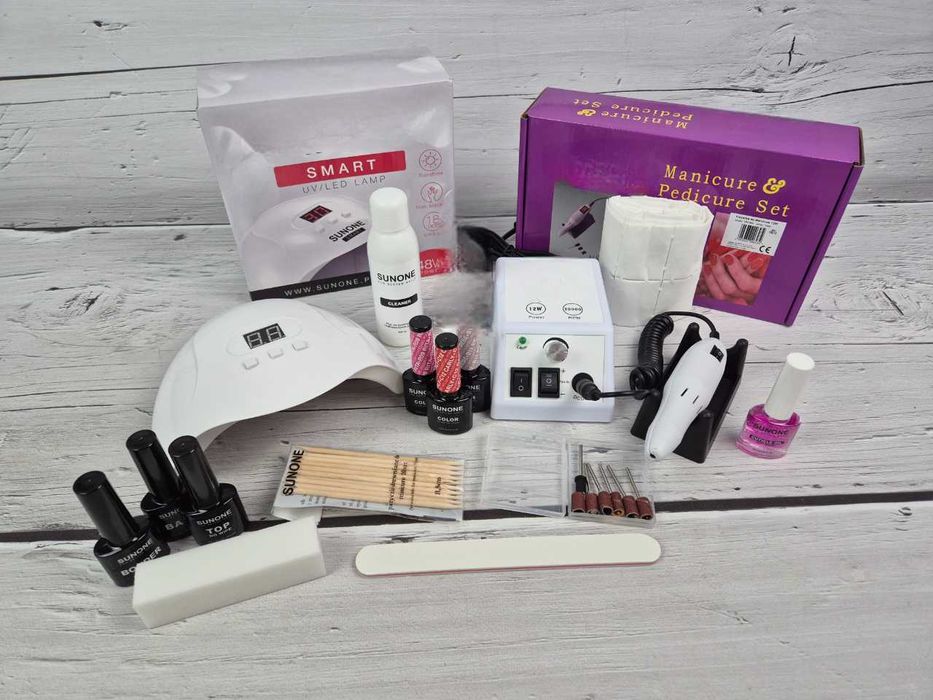 Promocja! Zestaw do manicure hybrydowego z lampą LED 48W i frezarką