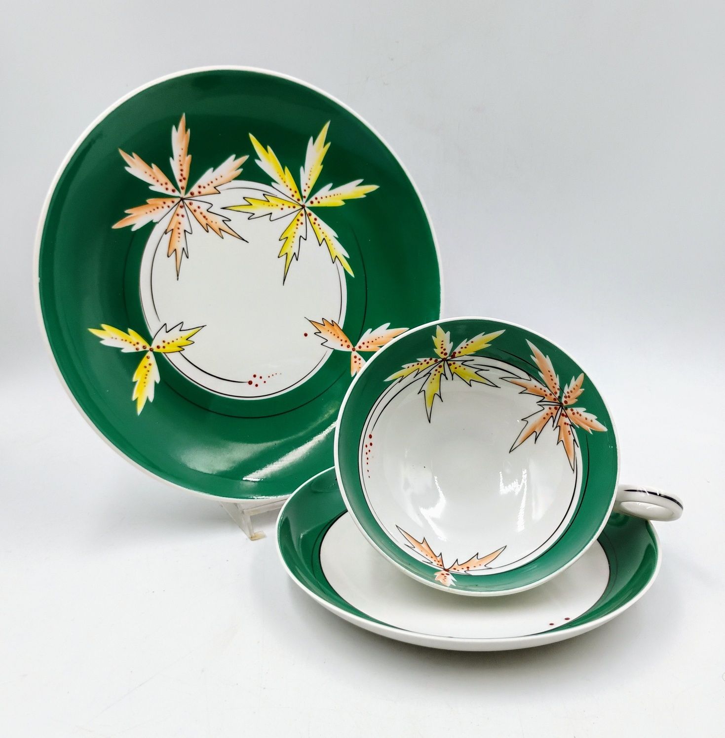 Trio Wallendorf liście jesienny jesienne filiżanka porcelana retro DDR