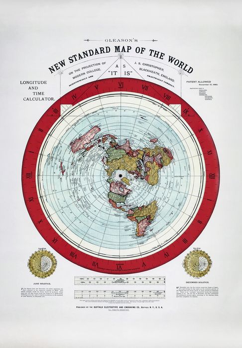 Płaska ziemia / New standard map of the world Gleason - 50x40cm