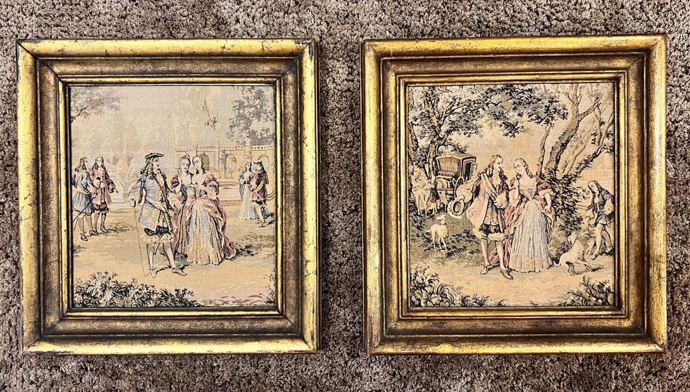 Par quadros vintage tapeçaria.