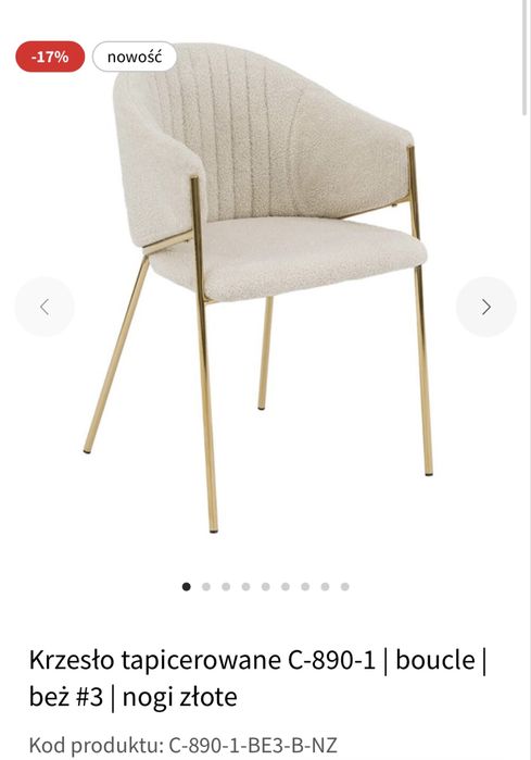 Krzesło w stylu glamour, kremowe,baranek