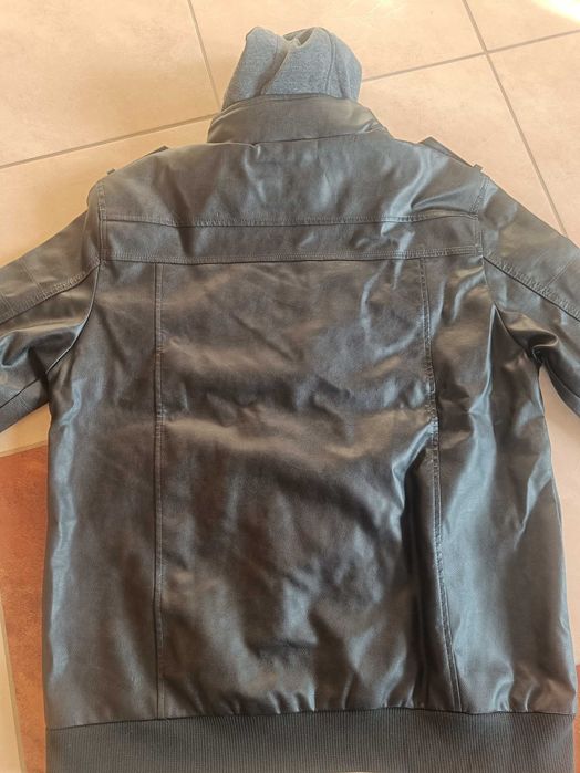 Kurtka męska biker eko skórzana 2 w 1 ciemna popielata czarna