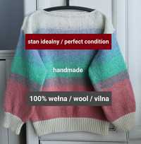 XS S M oversize wełniany sweter handmade 100% kid moher stan ideał