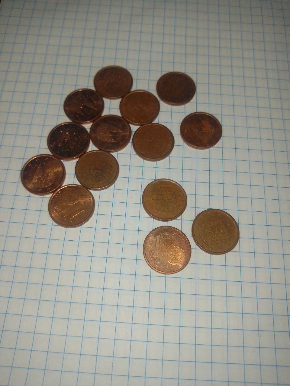 Евро ценит монети 1,2,5,20,50 центов