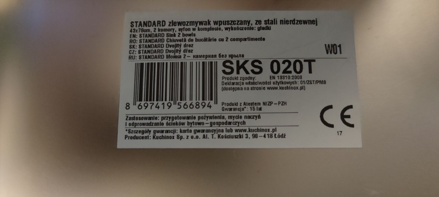 STANDARD zlewozmywak dwukomorowy + bateria i odpływ
