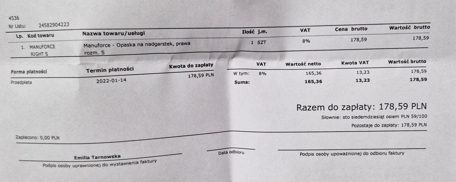 Orteza na nadgarstek prawy Donjoy, rozmiar 2