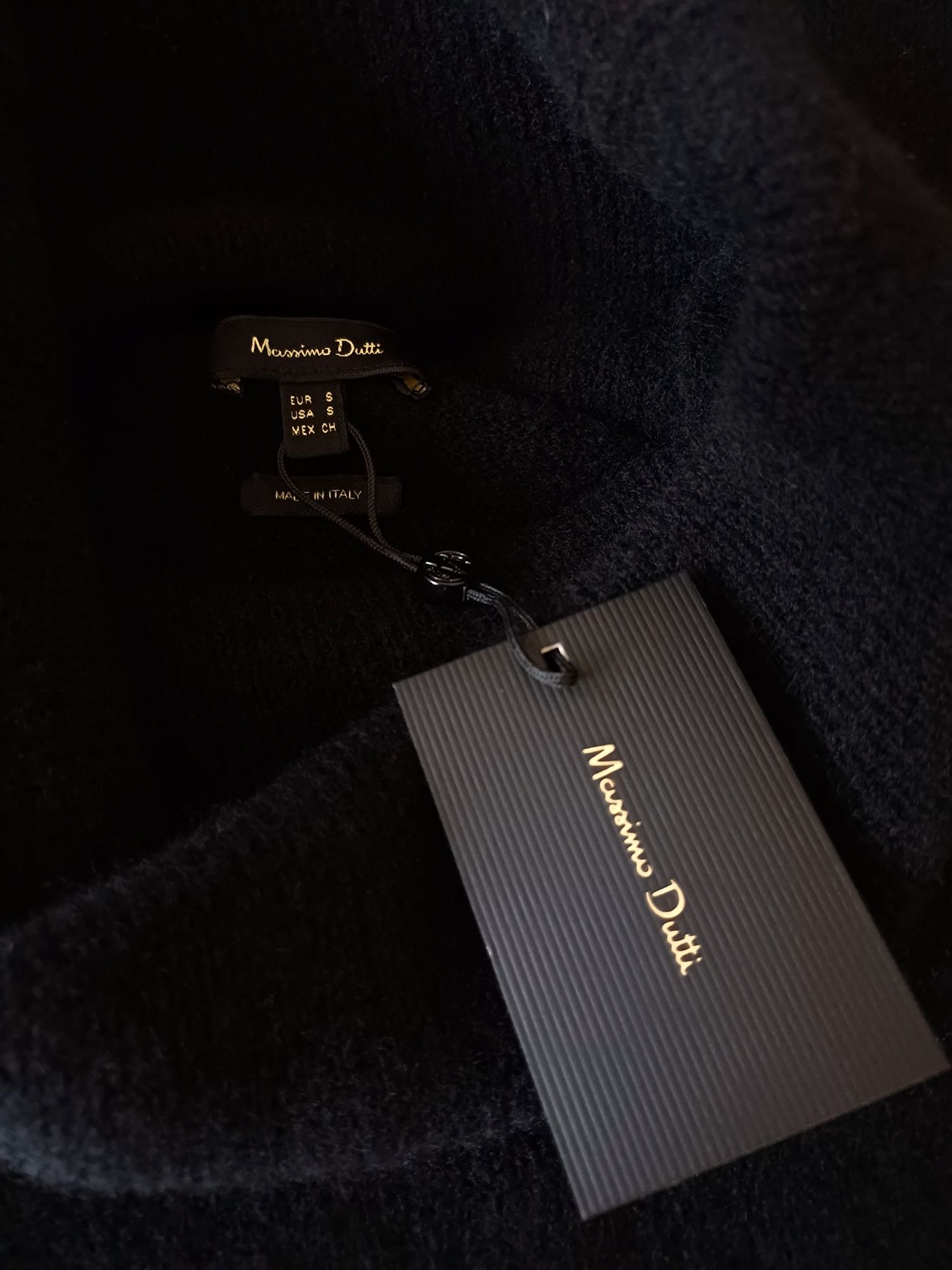 Massimo Dutti nowy golf wełniany czarny sweter z golfem z metką wełna