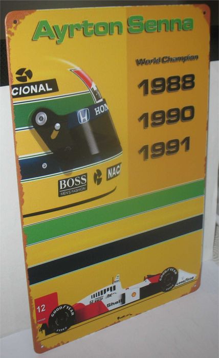 Placa Decorativa- Ayrton Senna - Tri Campeão Mundial 88-90-91