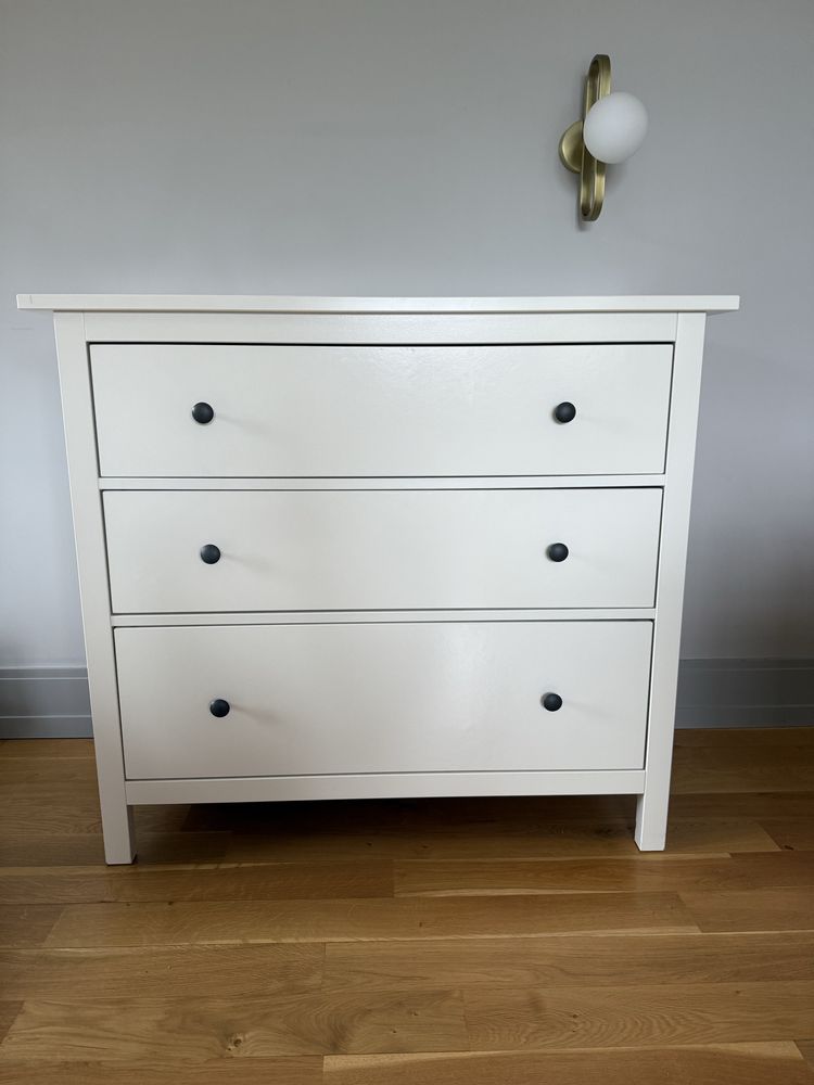 IKEA HEMNES Komoda, 3 szuflady, biała bejca, 108x96 cm