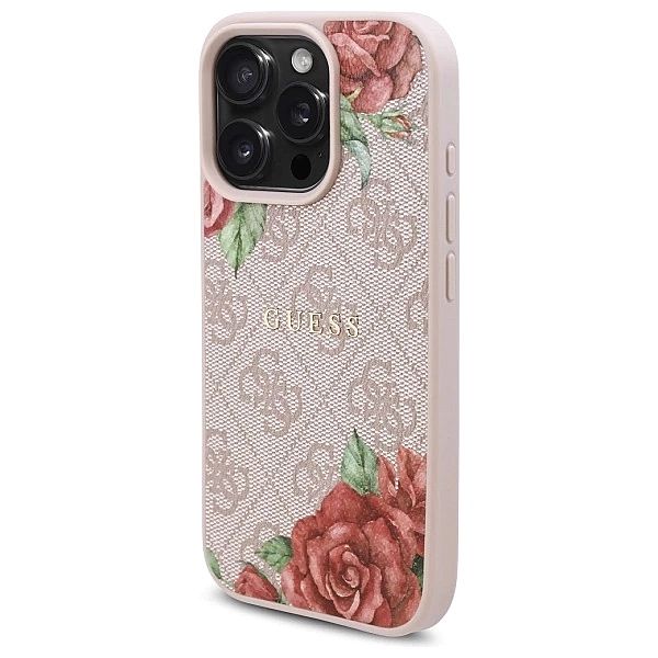 Etui Guess 4G Flowers Print MagSafe na iPhone 16 Pro 6.3" - różowe