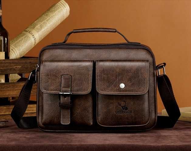 Сумка барсетка мужская коричневая через плечо с карманами