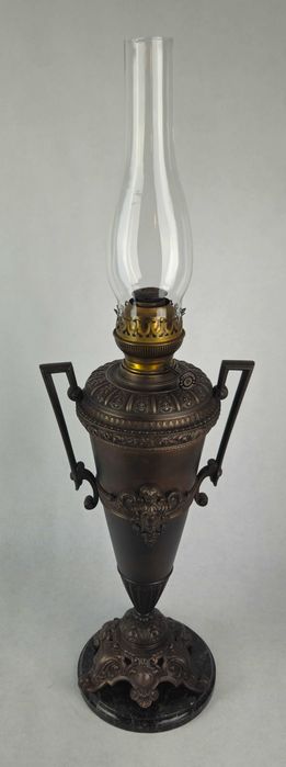 Duża zbiornikowa mosiężna lampa naftowa w stylu EMPIRE  XIX w Antyk