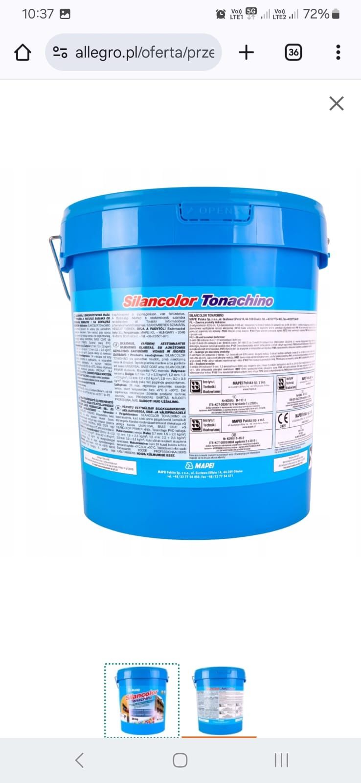 Tynk silikonowy Mapei grubość 1.2