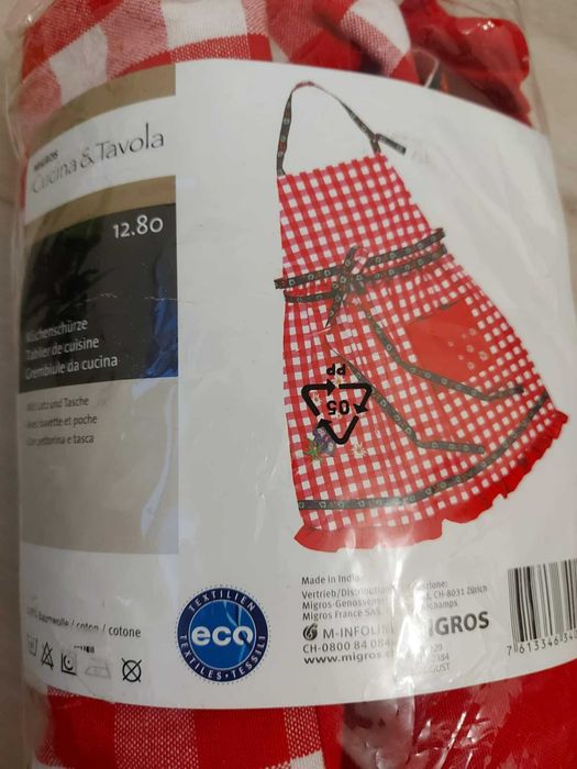 Fartuszek kuchenny w kratę, z kieszonką,  100% bawełna