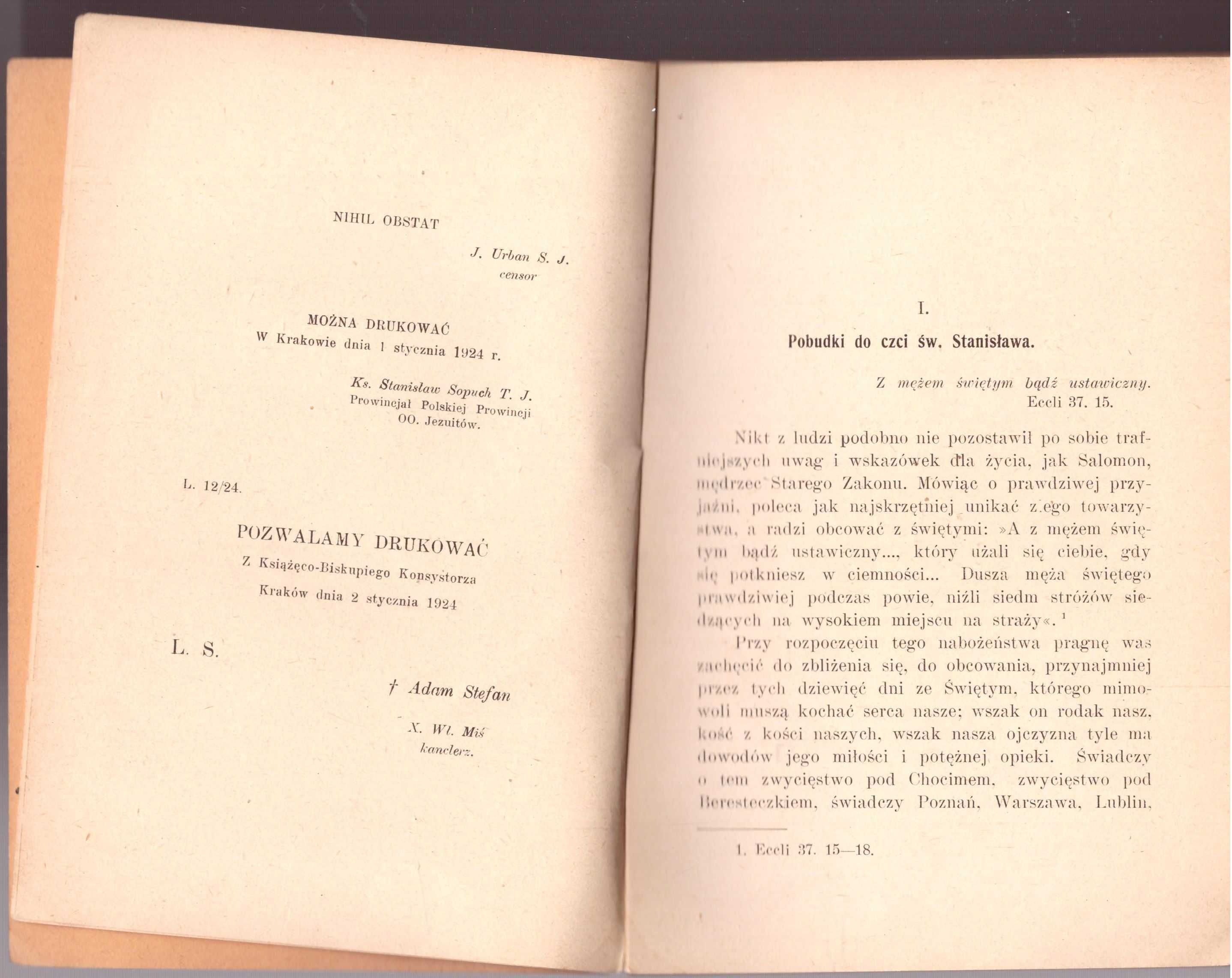 Nauki w czasie nowenny do Św. Stanisława Kostki (1924)