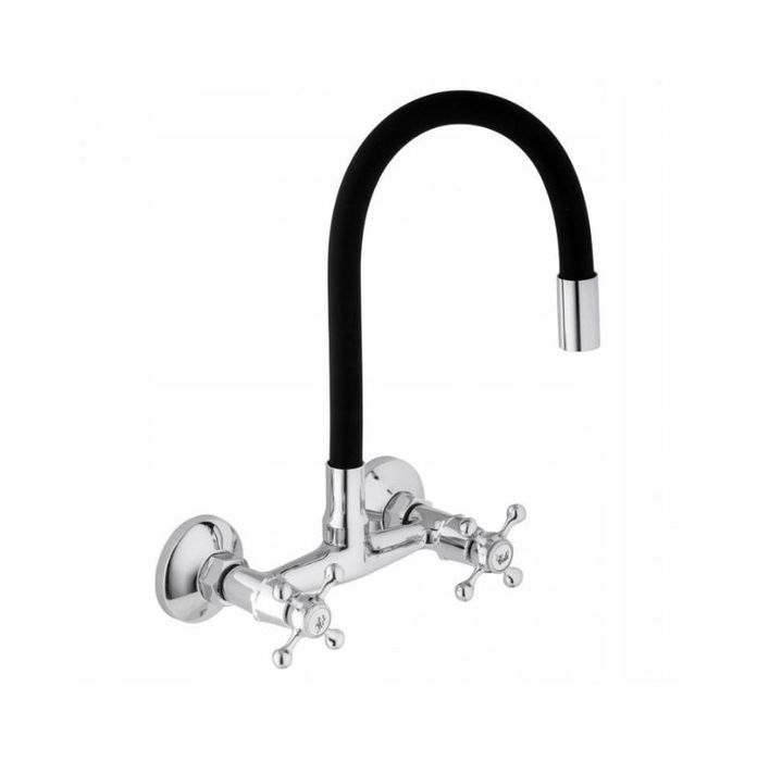 Bateria Kuchenna Ścienna Elastyczna Wylewka Kran Czarny Retro Gumowa