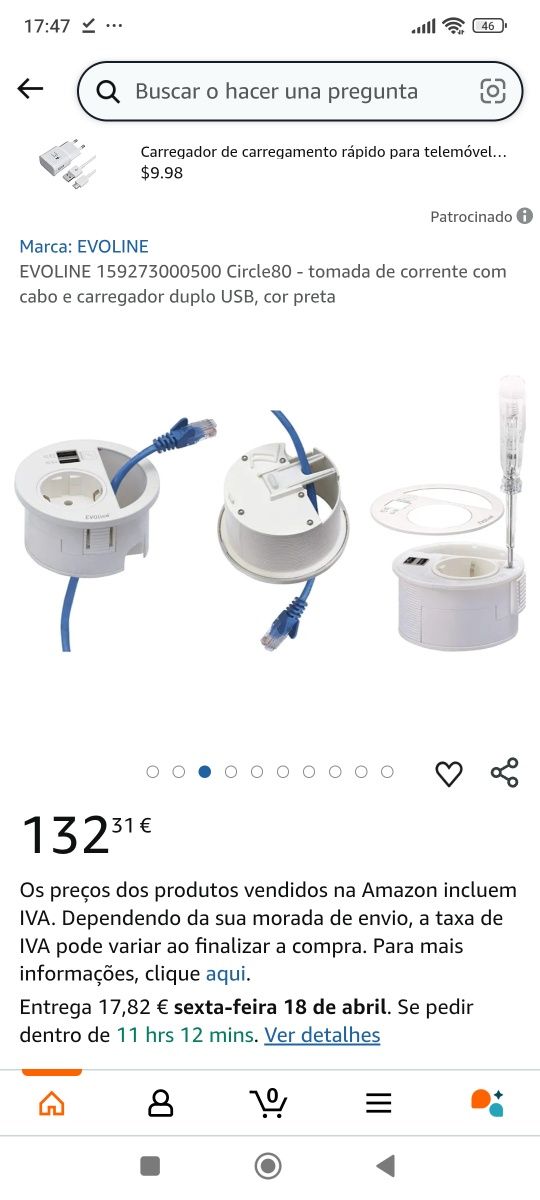 Tomada Evoline Circle 80 com USB e type-C