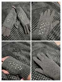 Nowe szare / grafitowe rękawiczki 3 w 1, perełki