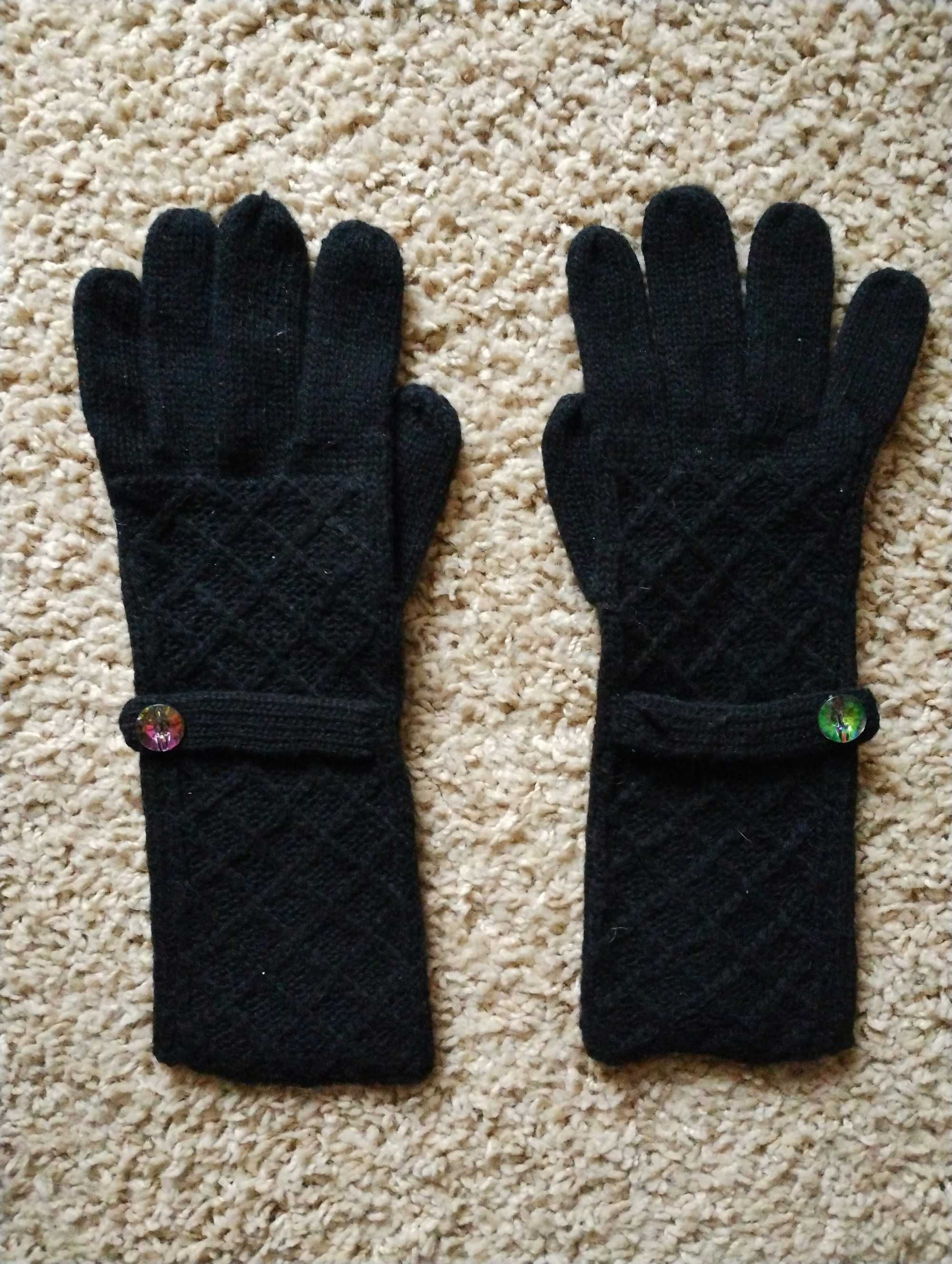 Nowe czarne rękawiczki tęczowy guzik M/L