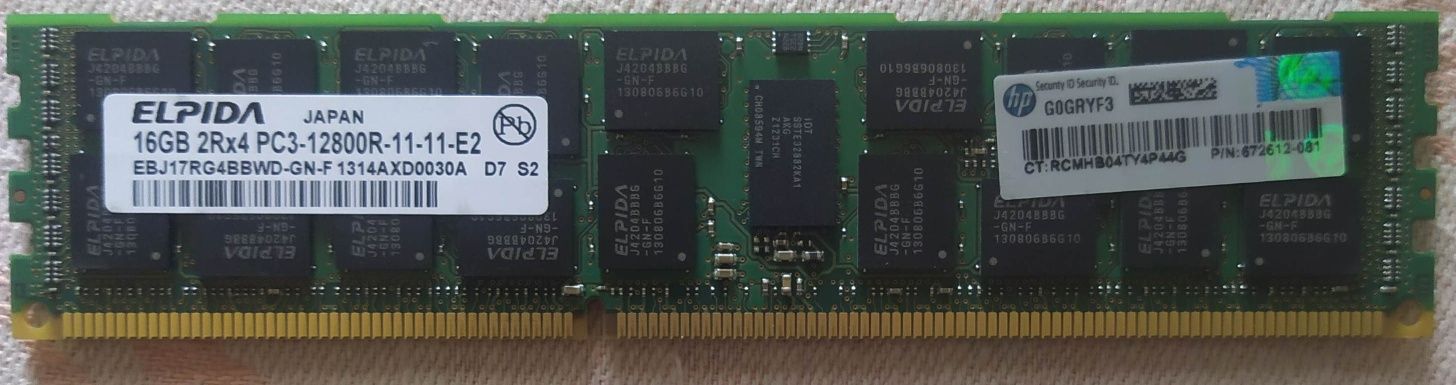 Перевірена пам'ять серверна Elpida Japan DDR3 16Gb PC3-12800R-11-11-E2