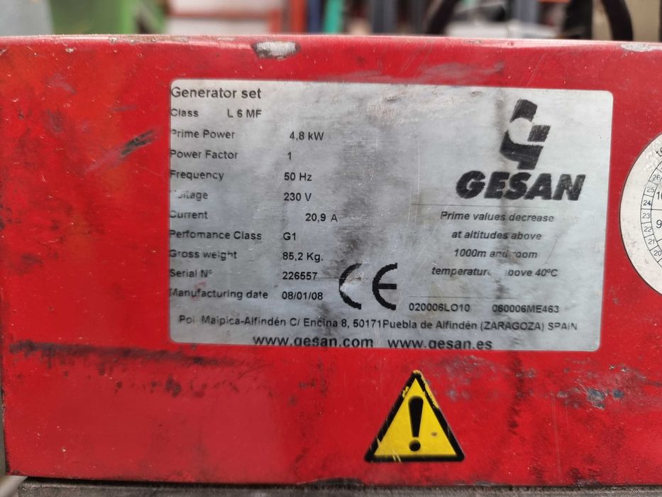 Gerador a diesel monofásico 230V 50Hz 4,8kVW 20,9A refrigerado a ar