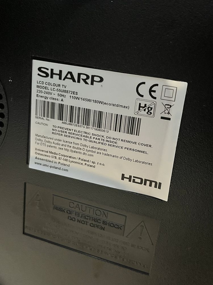 Телевізор sharp 55 дюймів смарт 60гц з саббуфером