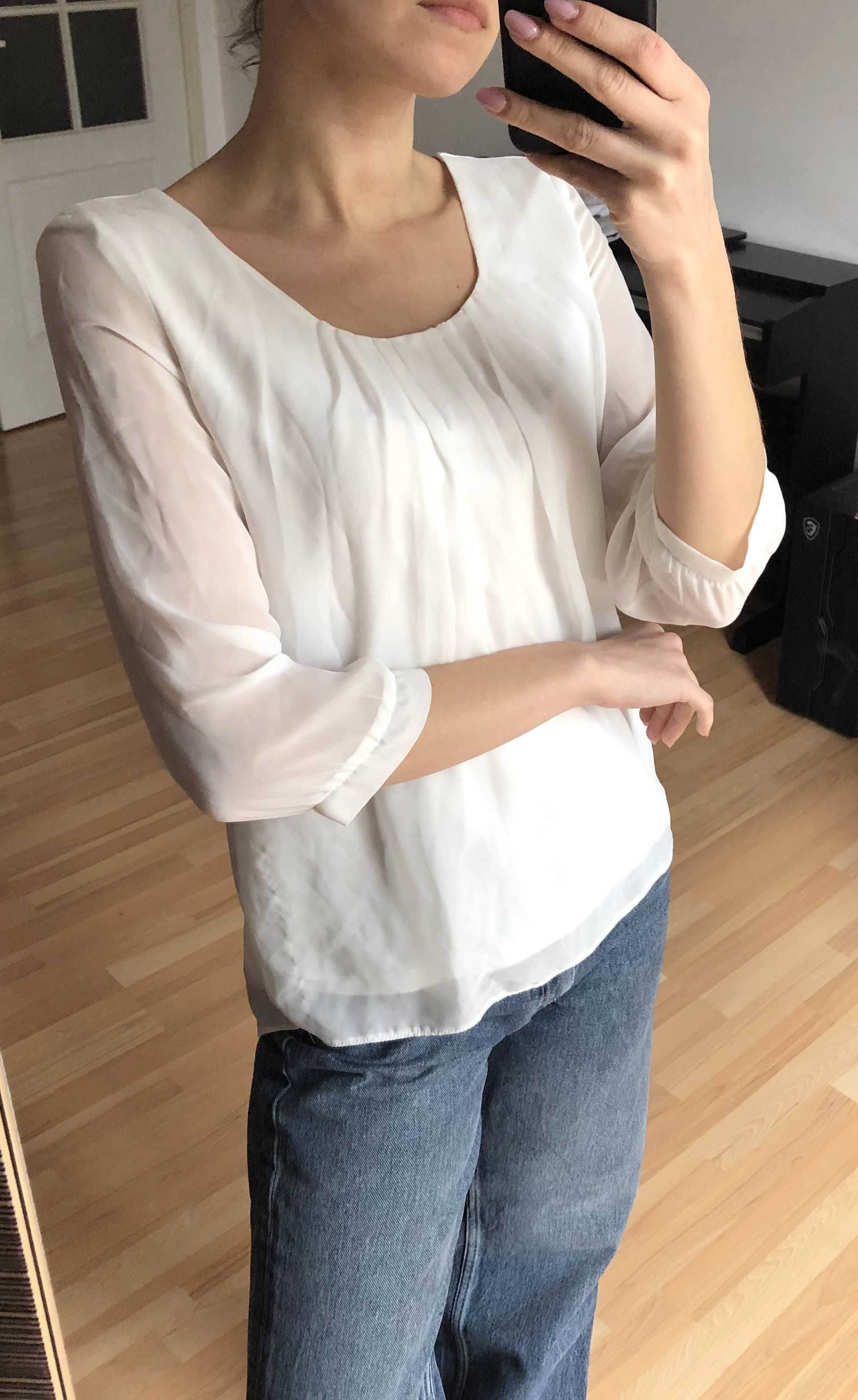 Biała półtransparentna bluzka szyfonowa, elegancka C&A