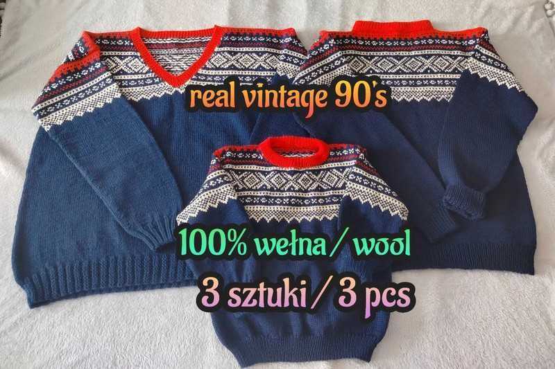 zestaw 3 swetry vintage  rodzice dziadkowie dziecko wnuk sesja unisex