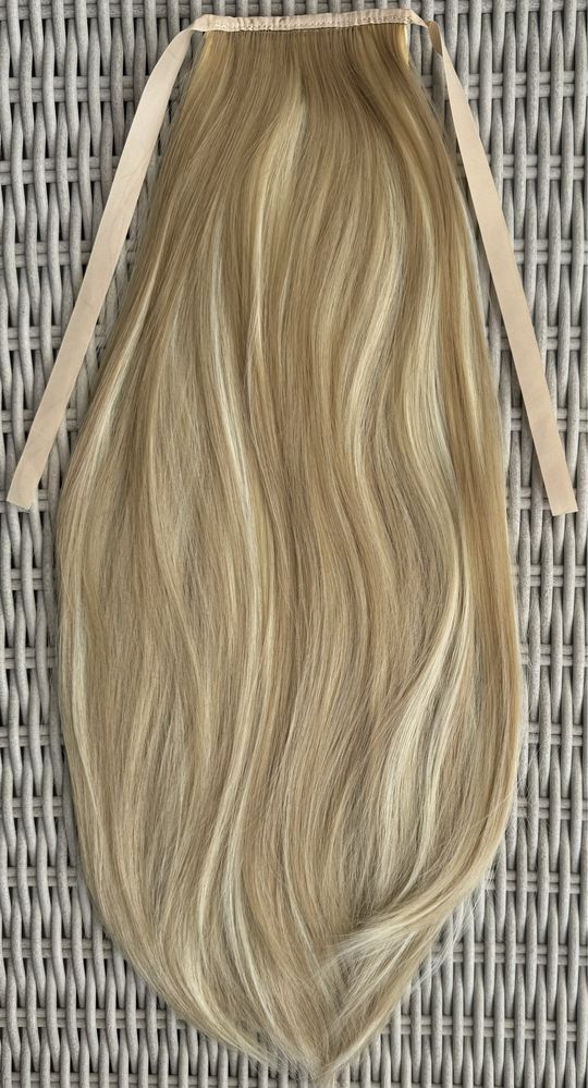 Premium Ultra blond pasemka / refleksy włosy doczepiane, kucyk, treska