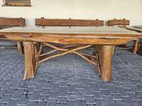 Stół drewniany tarasowy z ławkami