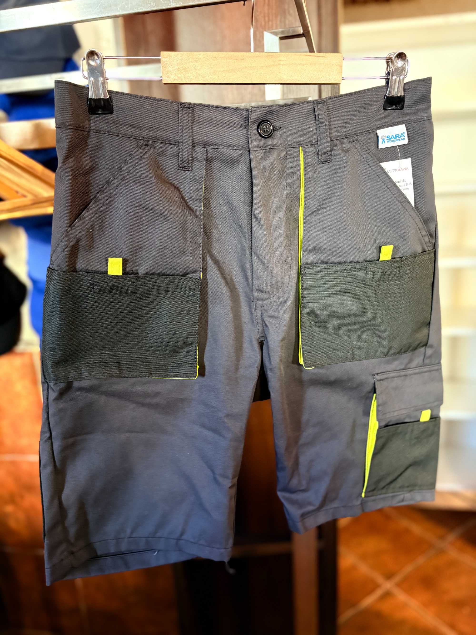 Krótkie spodnie robocze SARA WORKWEAR KING – grafitowo-żółte S, M nowe