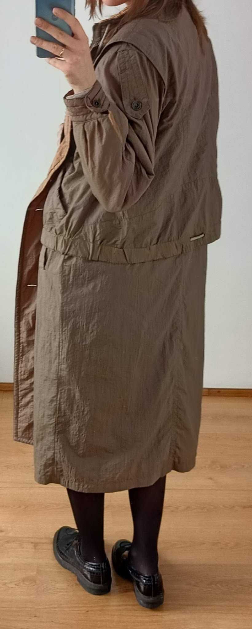 Kurtka długa parka trencz płaszcz brązowy wełna vintage