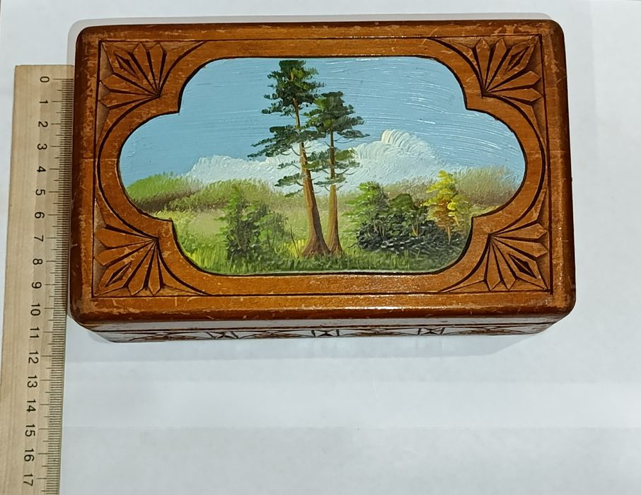 Шкатулка СССР-картина маслом 1950-е года. Дерево.