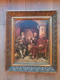 Obraz w złotej drewnianej ramie;"Degustacja wina u mnicha"