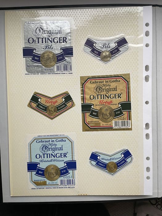 Karta etykiet piwnych Erdinger i Oettinger – Niemcy, lata 90.