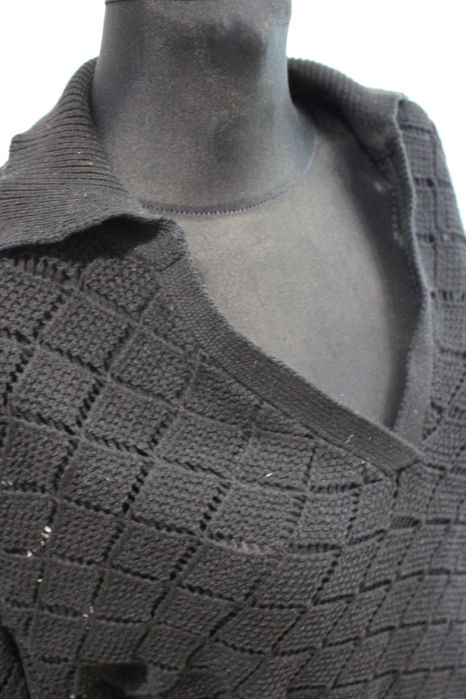 czarny, ażurowy sweter z kołnierzykiem S