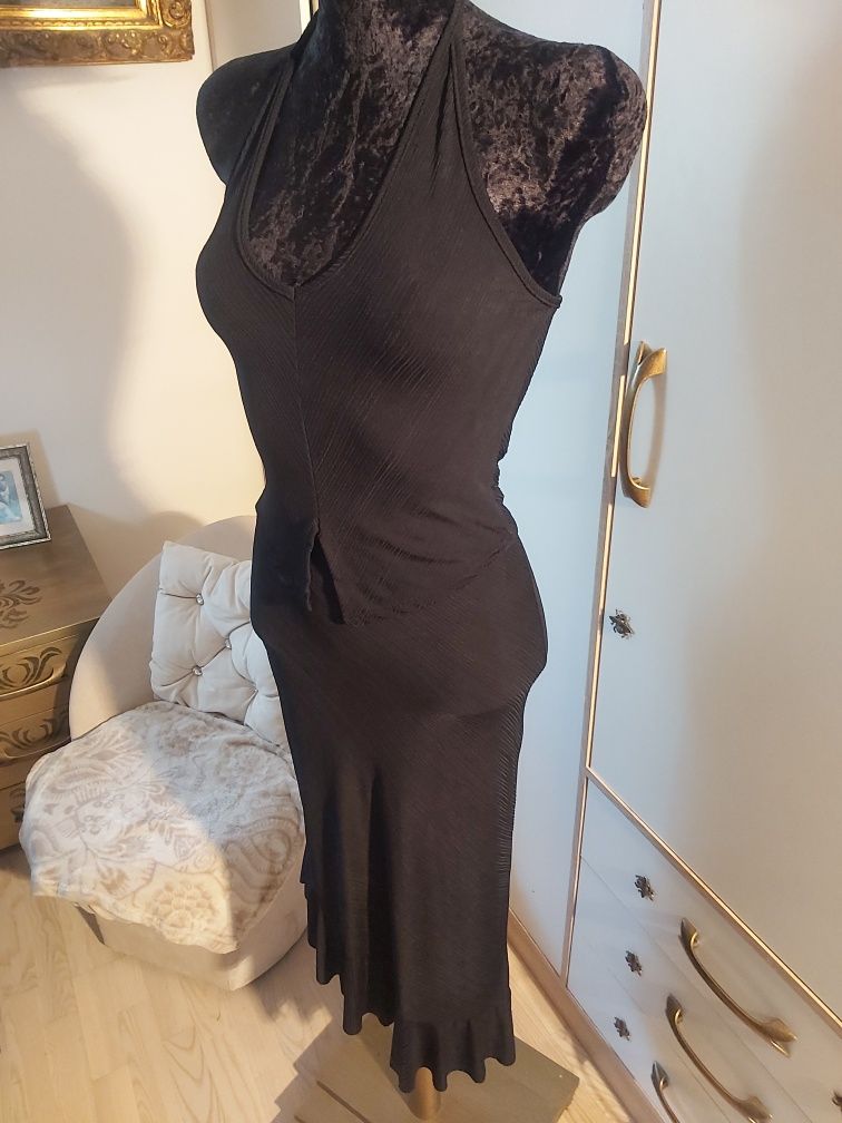 Czarny komplet top + spódnica jak sukienka