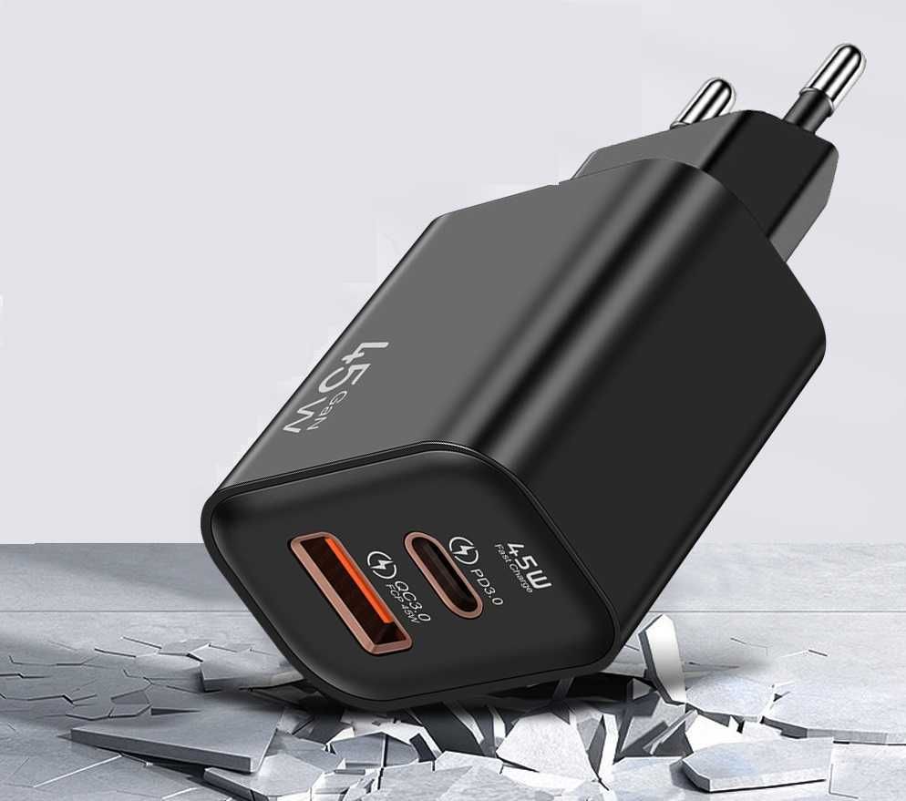 Szybka Ładowarka Sieciowa 45W do telefonu 1xUSB 1xUSB-C