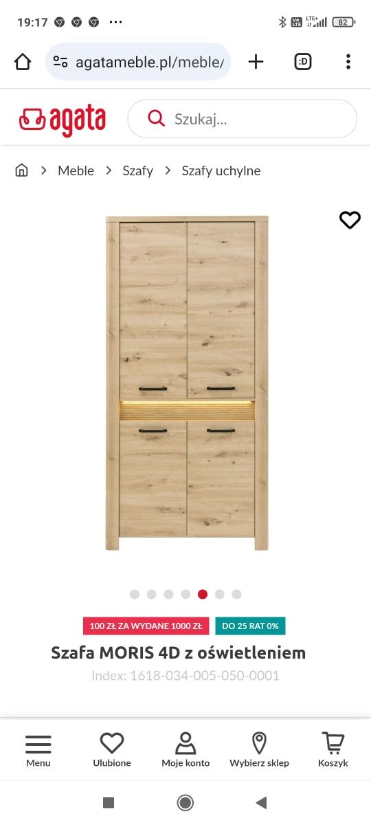 OKAZJA ! Szafa Moris 4D z oświetleniem LED -  dąb artisan