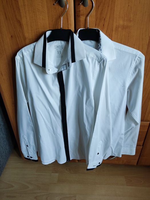 2x koszula męska młodzieżowa biała z długim rękawem XS 36 typu SLIM