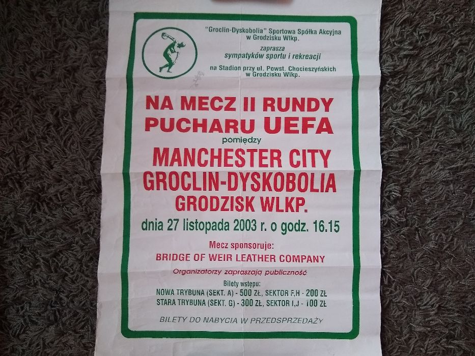 Groclin Dyskobolia - Manchester City - plakat / afisz meczowy - unikat