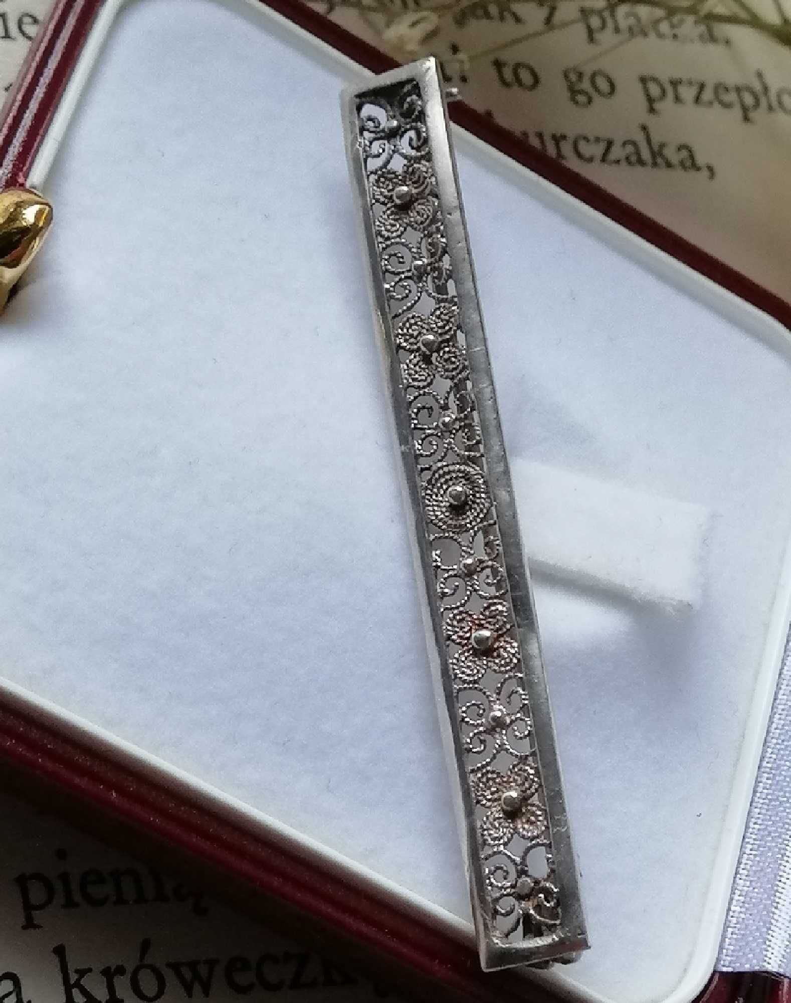 Antyk srebrna broszka ażurowa filigranowa koronkowa filigran kwiatki