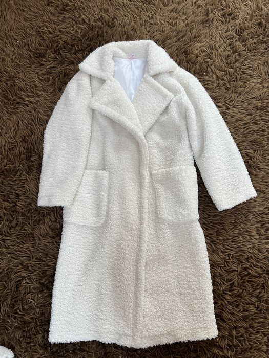 Белая кремовая шуба пальтоТедди экошуба S-M 44-46