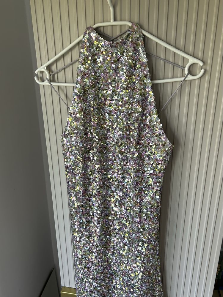 Midi / długa sukienka cekinowa Zara, halter